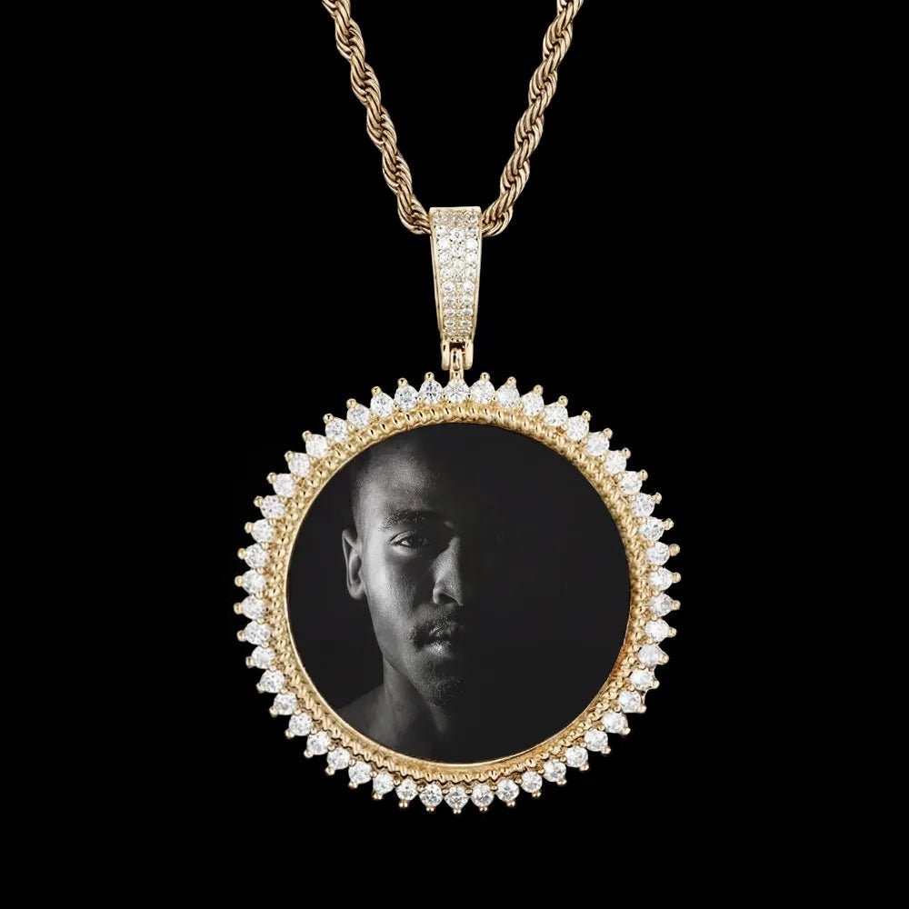 3D Solid Spiked Round Custom Photo Pendant - 48mm - TONGSHOP / Length:16 / Length:18