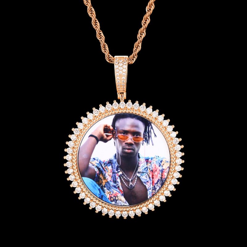 3D Solid Spiked Round Custom Photo Pendant - 48mm - TONGSHOP / Length:16 / Length:18