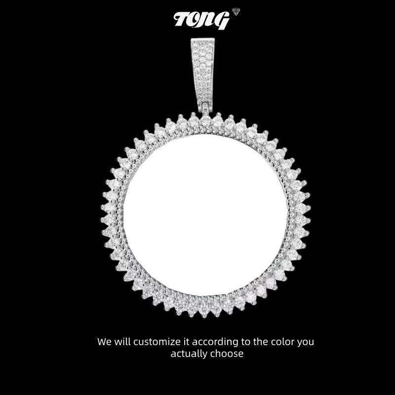 3D Solid Spiked Round Custom Photo Pendant - 48mm - TONGSHOP / Length:16 / Length:18