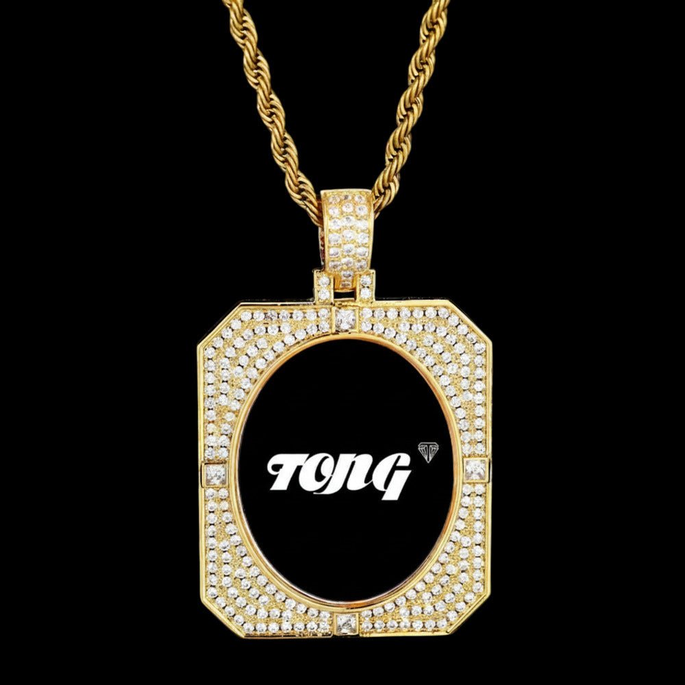 3D Solid Square Oval Custom Photo Pendant - 35mm - TONGSHOP / Length:16 / Length:18