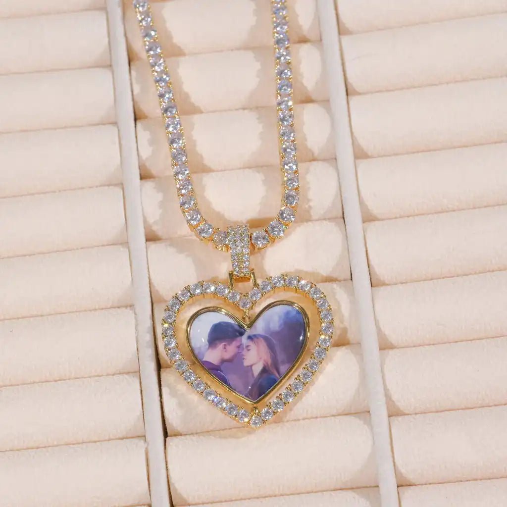 3D SPINNING 2 - FACED HEART CUSTOM PICTURE PENDANT - TONGSHOP