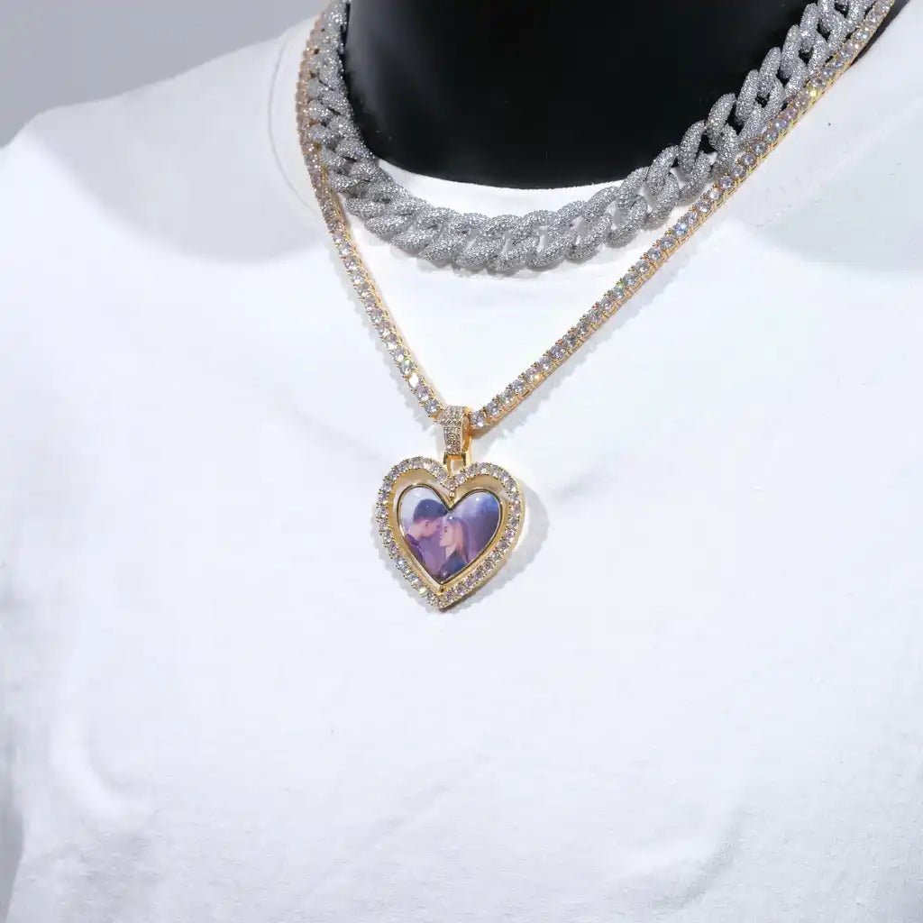 3D SPINNING 2 - FACED HEART CUSTOM PICTURE PENDANT - TONGSHOP