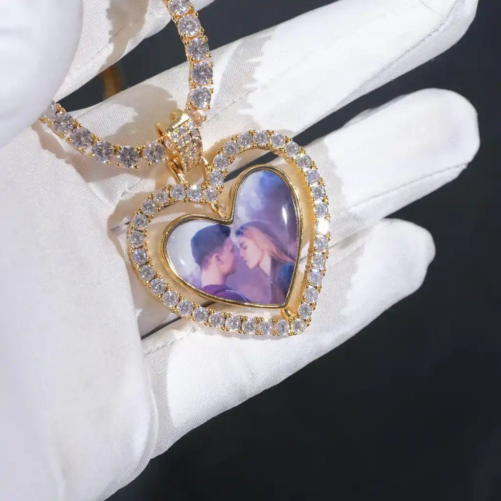 3D SPINNING 2 - FACED HEART CUSTOM PICTURE PENDANT - TONGSHOP