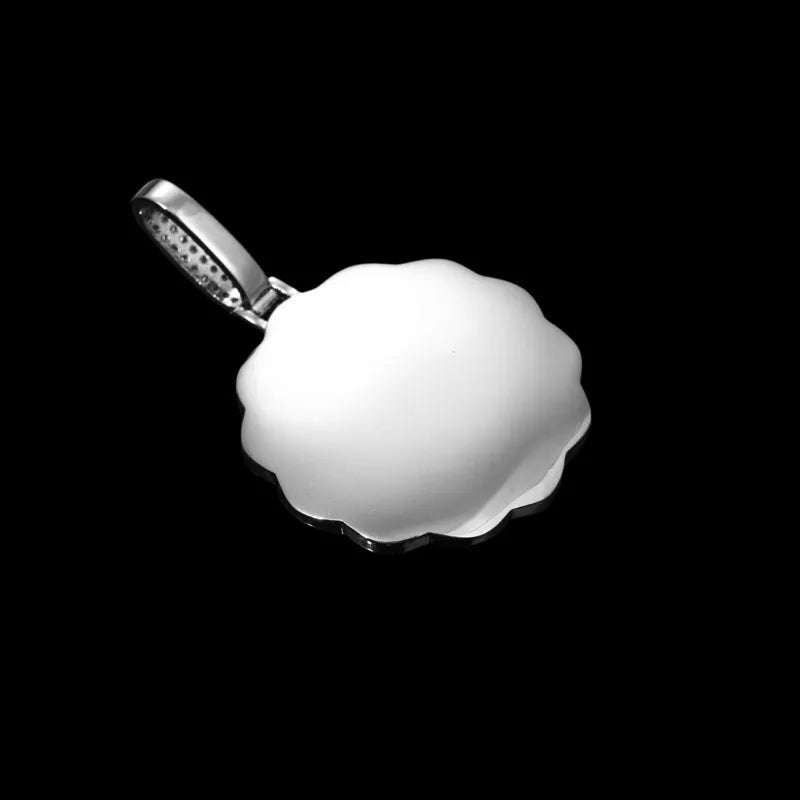 3D Vine Round Solid Custom Photo Pendant in White Gold - 38mm - TONGSHOP / Length:16 / Length:18