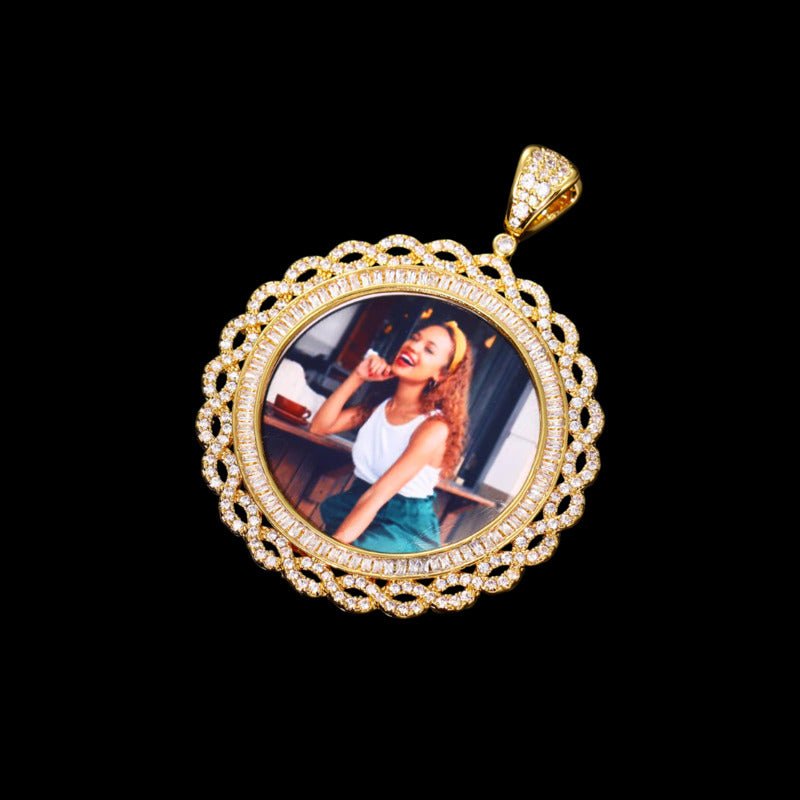 3D Vine Round Solid Photo Custom Commemorative Pendant - 45mm - TONGSHOP / Length:16 / Length:18