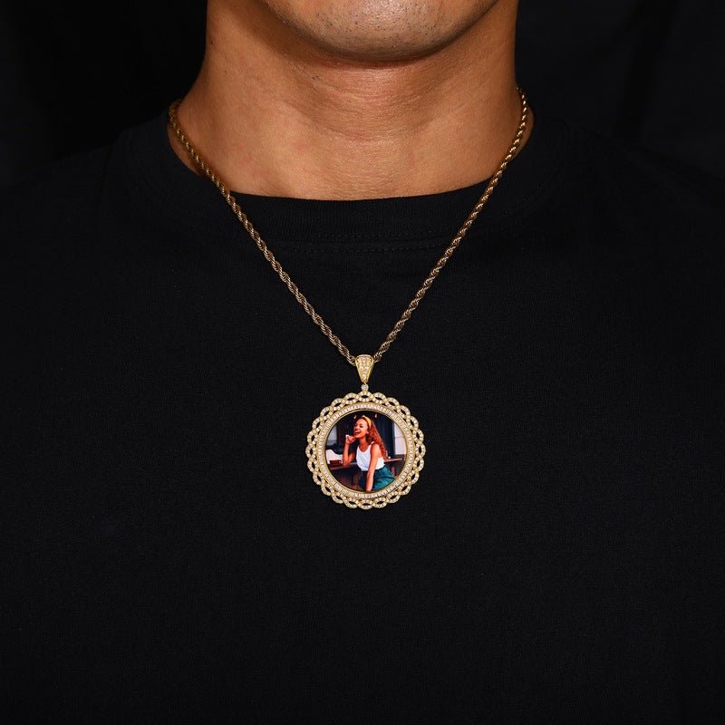 3D Vine Round Solid Photo Custom Commemorative Pendant - 45mm - TONGSHOP / Length:16 / Length:18