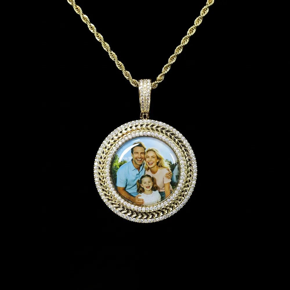 3D Wheat - Ear Double - Row Diamond Round Iced - Out Photo Pendant - TONGSHOP / Length:16 / Length:18