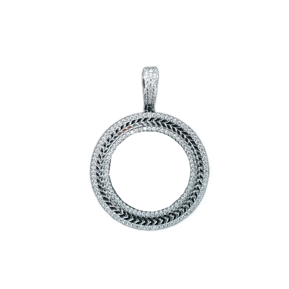 3D Wheat - Ear Double - Row Diamond Round Iced - Out Photo Pendant - TONGSHOP / Length:16 / Length:18