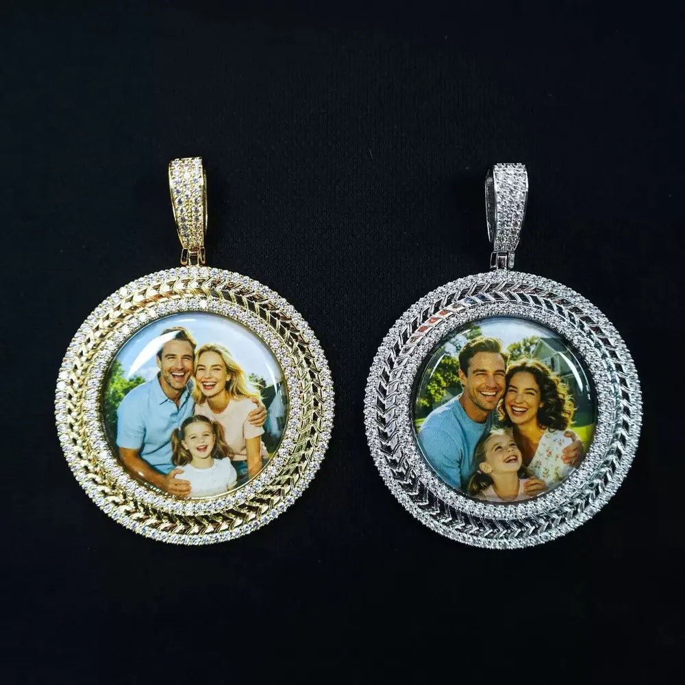 3D Wheat - Ear Double - Row Diamond Round Iced - Out Photo Pendant - TONGSHOP / Length:16 / Length:18