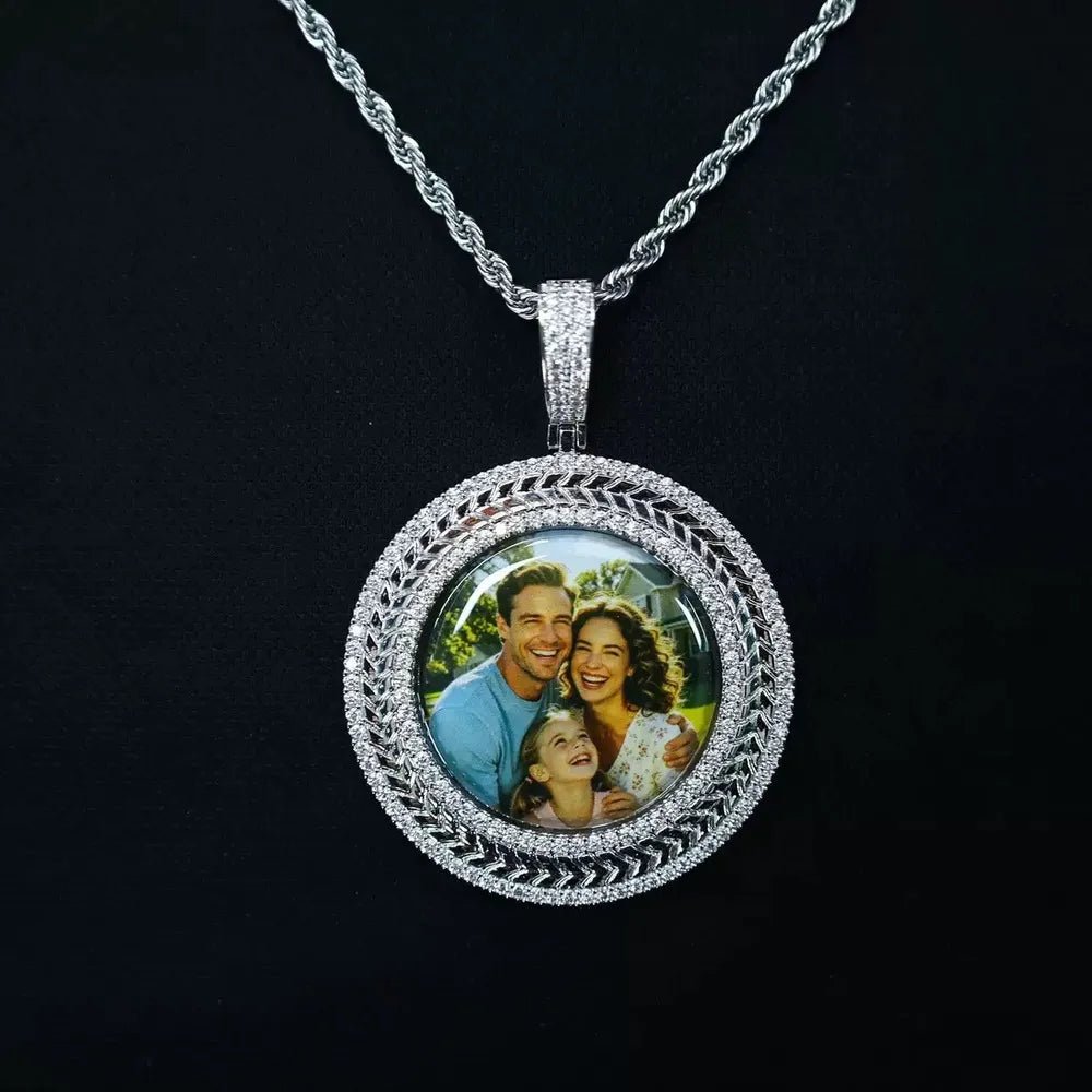 3D Wheat - Ear Double - Row Diamond Round Iced - Out Photo Pendant - TONGSHOP / Length:16 / Length:18