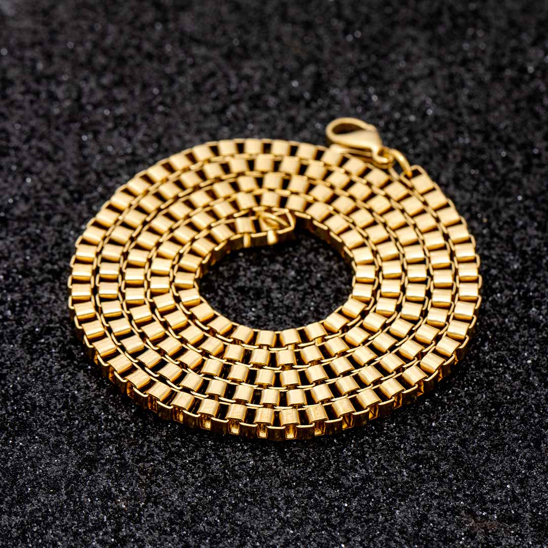 3mm Square Box Chain in Gold - TONGSHOP