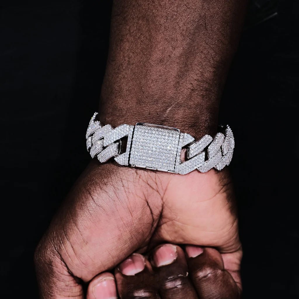 3Row Prong Cuban Link Chain & Bracelet Bundle in WhiteGold - 19mm - TONGSHOP