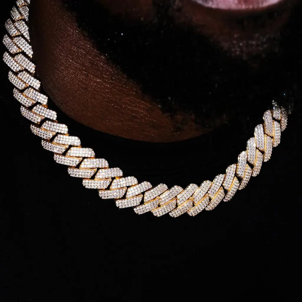 3Row Prong Cuban Link Chian & Bracelet Bundle in 18K Gold - 19mm - TONGSHOP