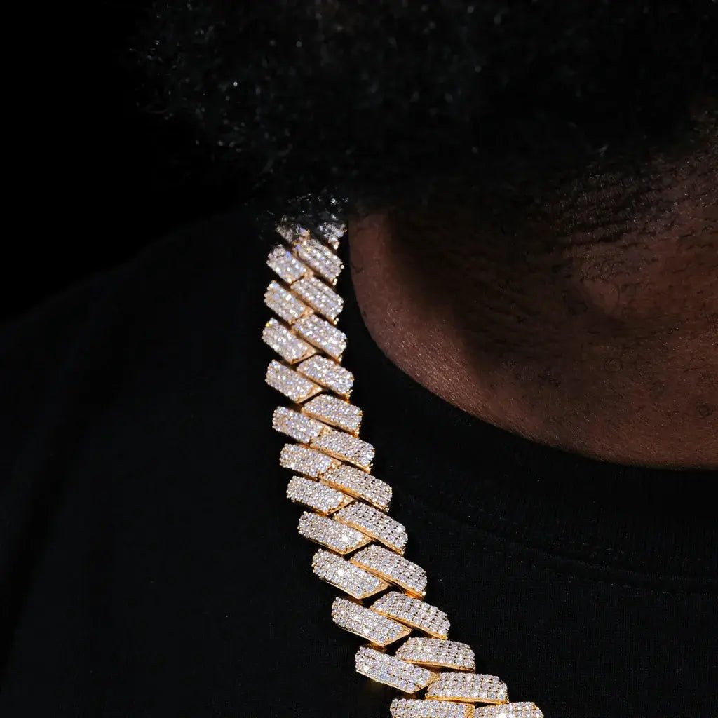 3Row Prong Cuban Link Chian & Bracelet Bundle in 18K Gold - 19mm - TONGSHOP