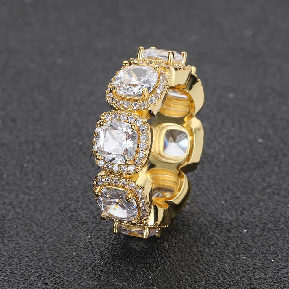 4 - Prong Iced Sugar Cube Hip - Hop Ring - TONGSHOP