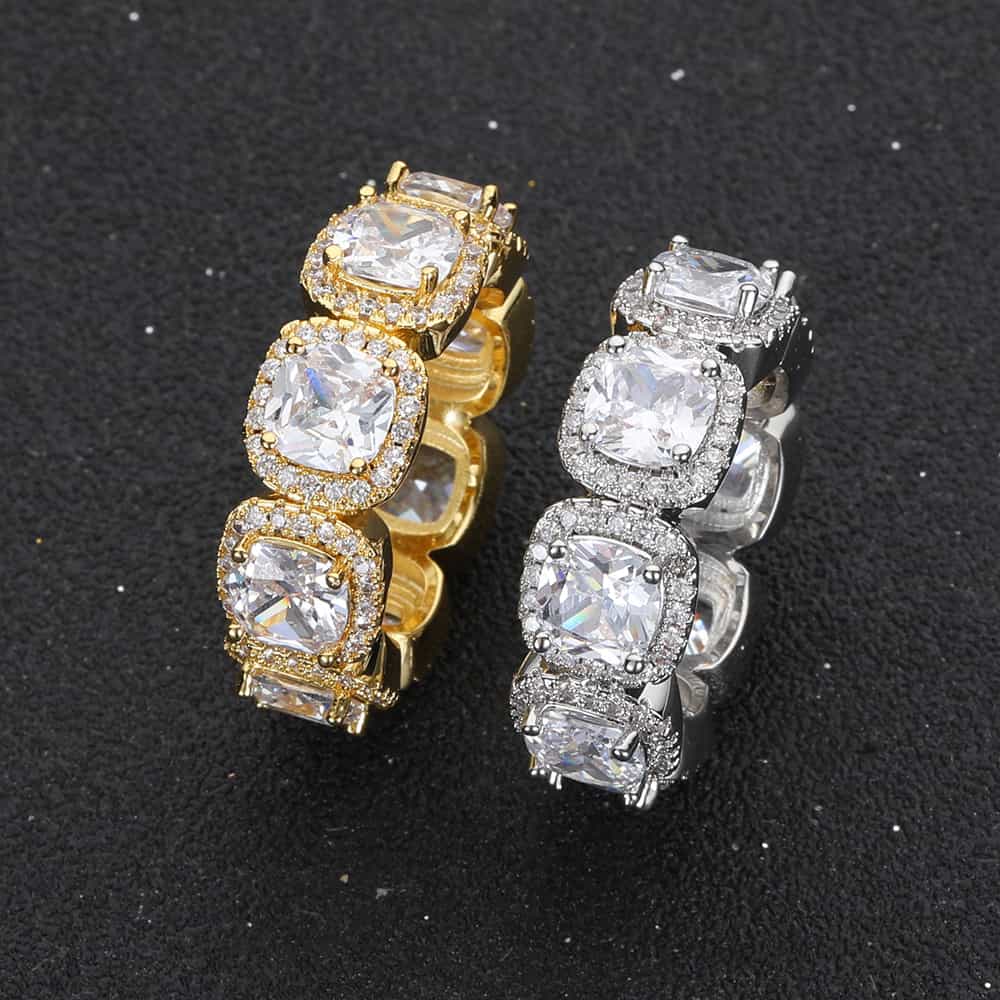 4 - Prong Iced Sugar Cube Hip - Hop Ring - TONGSHOP