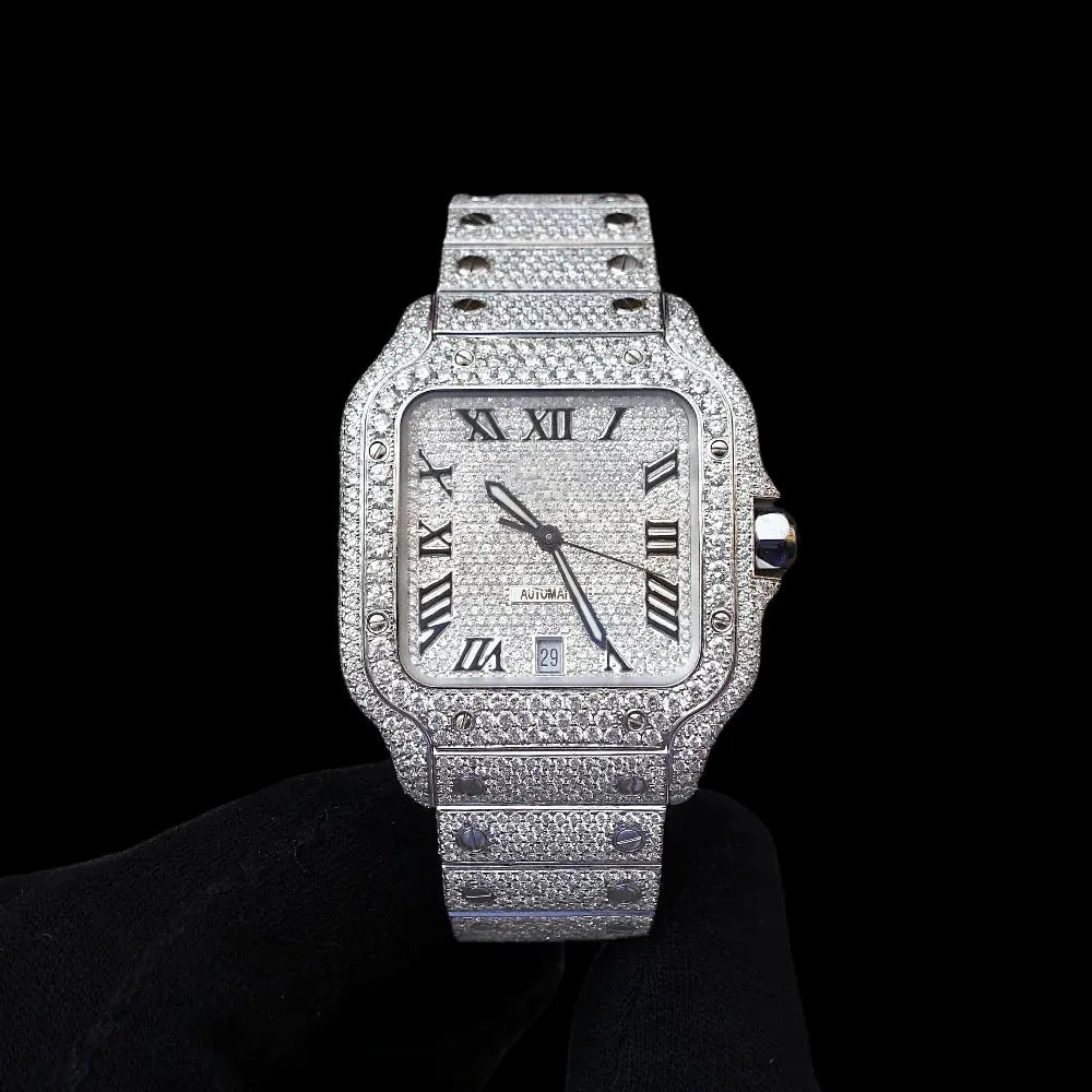 40MM  Fully Iced  Out Square Watch In White Gold, Color: White Gold, Material: 316L Surgical Grade Stainless Steel, Size: 40mm,  - TONGSHOP