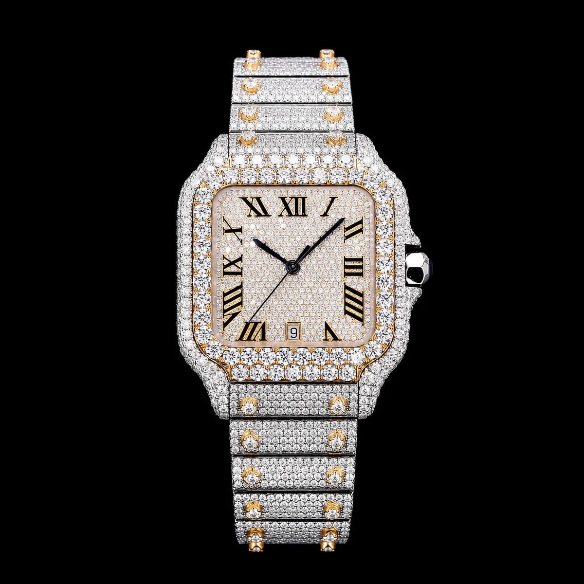 40mm Full - Pavé VVS Moissanite Square Watch - TONGSHOP / Color:White Gold / Color:Yellow Gold