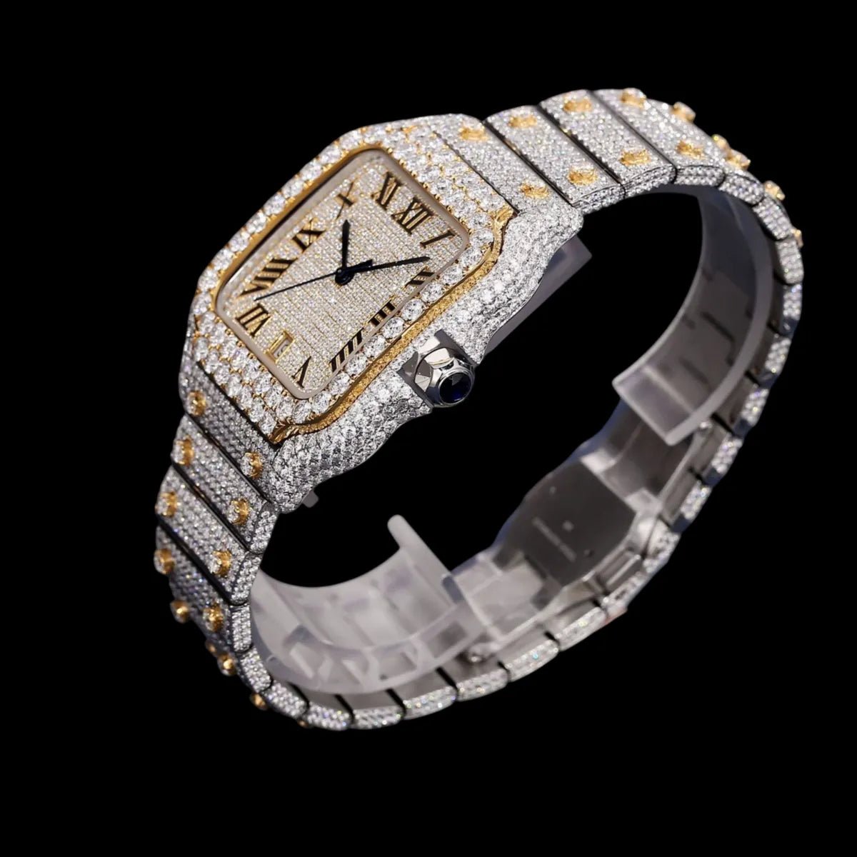 40mm Full - Pavé VVS Moissanite Square Watch - TONGSHOP / Color:White Gold / Color:Yellow Gold