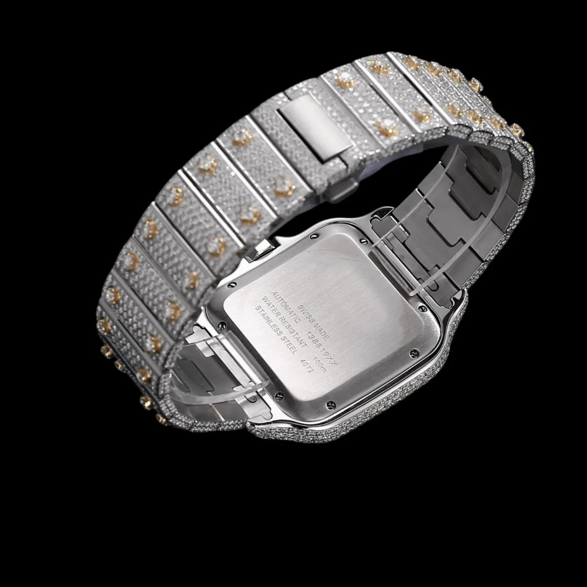 40mm Full - Pavé VVS Moissanite Square Watch - TONGSHOP / Color:White Gold / Color:Yellow Gold