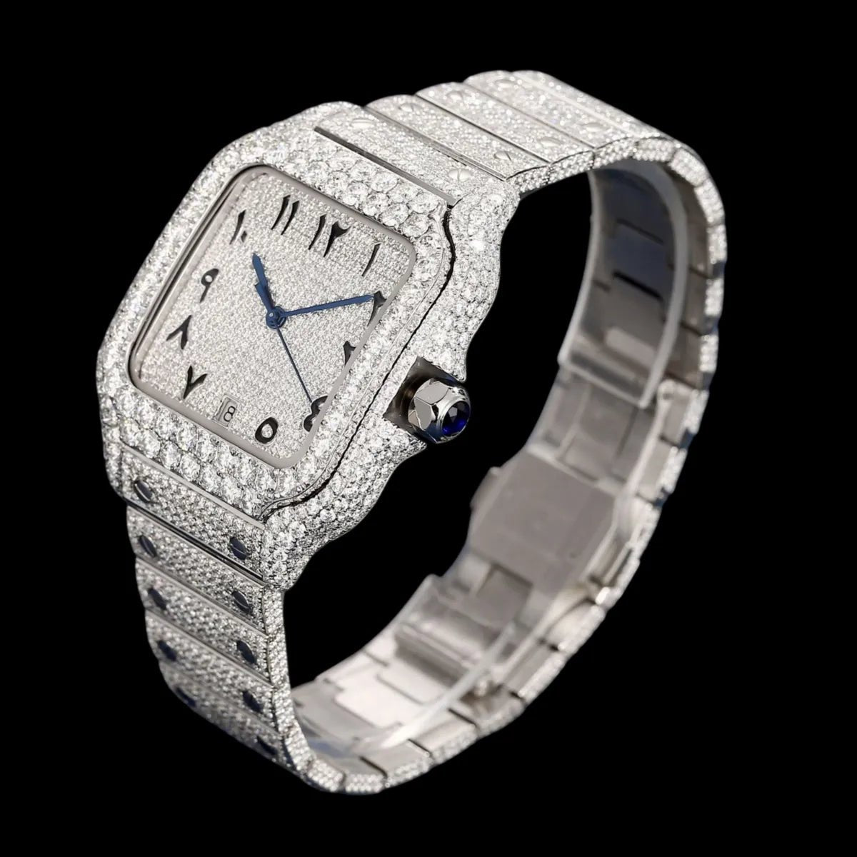 40mm Full - Pavé VVS Moissanite Square Watch in White Gold - TONGSHOP / Color:White Gold / Color:Yellow Gold