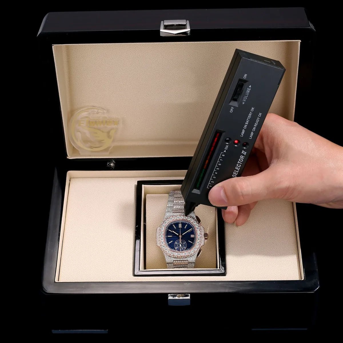 40mm Fully Iced - Out VVS Moissanite Square Watch - BLUE - TONGSHOP / Color:White Gold / Color:Yellow Gold