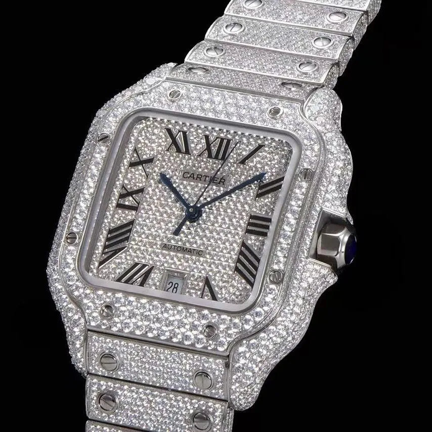 40mm Fully Iced - Out VVS Moissanite Square Watch - White Gold - TONGSHOP / Style:White Gold / WATCH