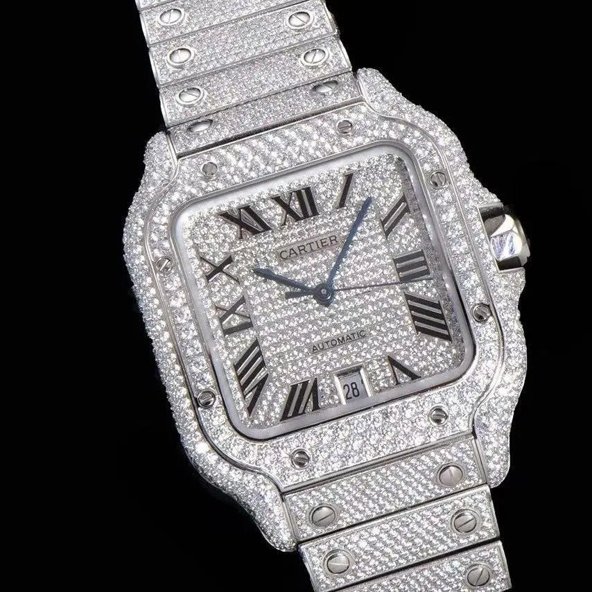 40mm Fully Iced - Out VVS Moissanite Square Watch - White Gold - TONGSHOP / Style:White Gold / WATCH