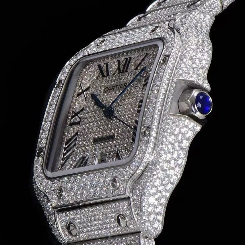 40mm Fully Iced - Out VVS Moissanite Square Watch - White Gold - TONGSHOP / Style:White Gold / WATCH