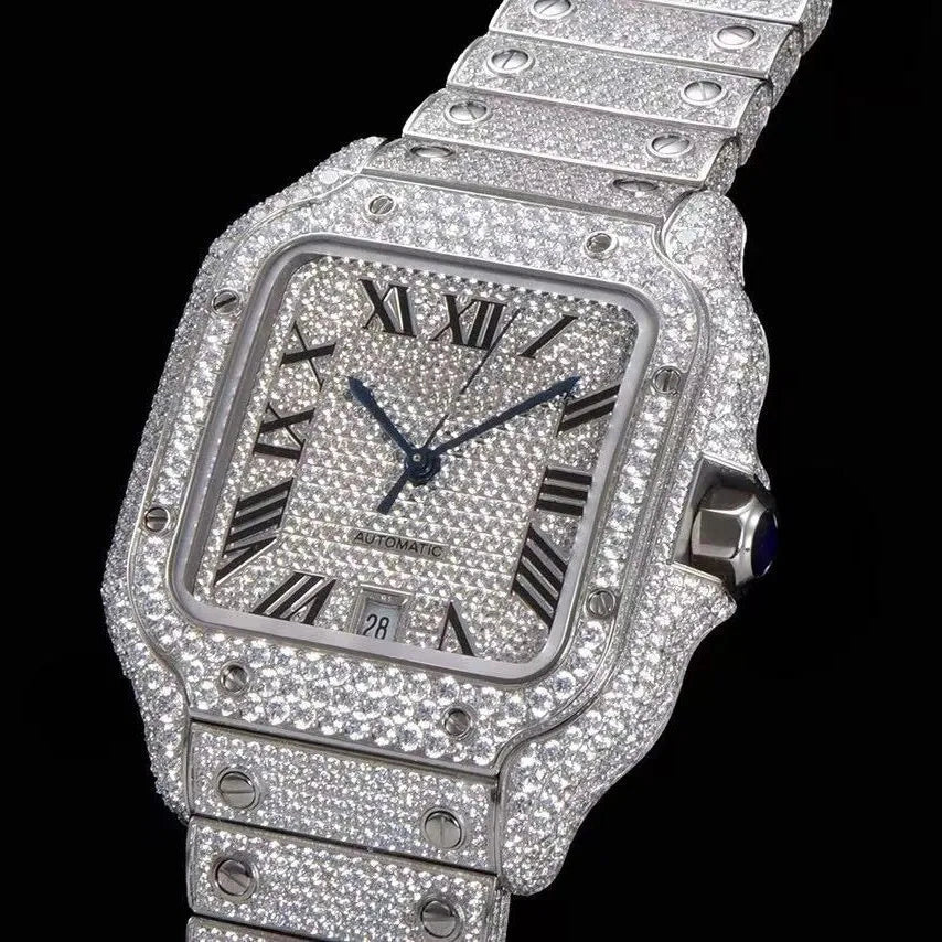 40mm Fully Iced - Out VVS Moissanite Square Watch - White Gold - TONGSHOP / Style:White Gold / WATCH