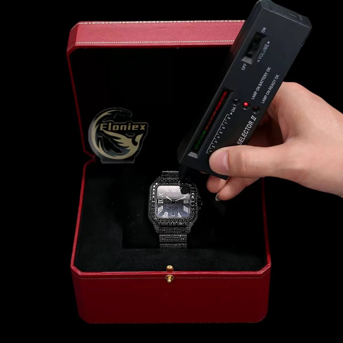 40mm Iced - Out VVS Black Moissanite Square Watch - TONGSHOP / Style:White Gold / WATCH