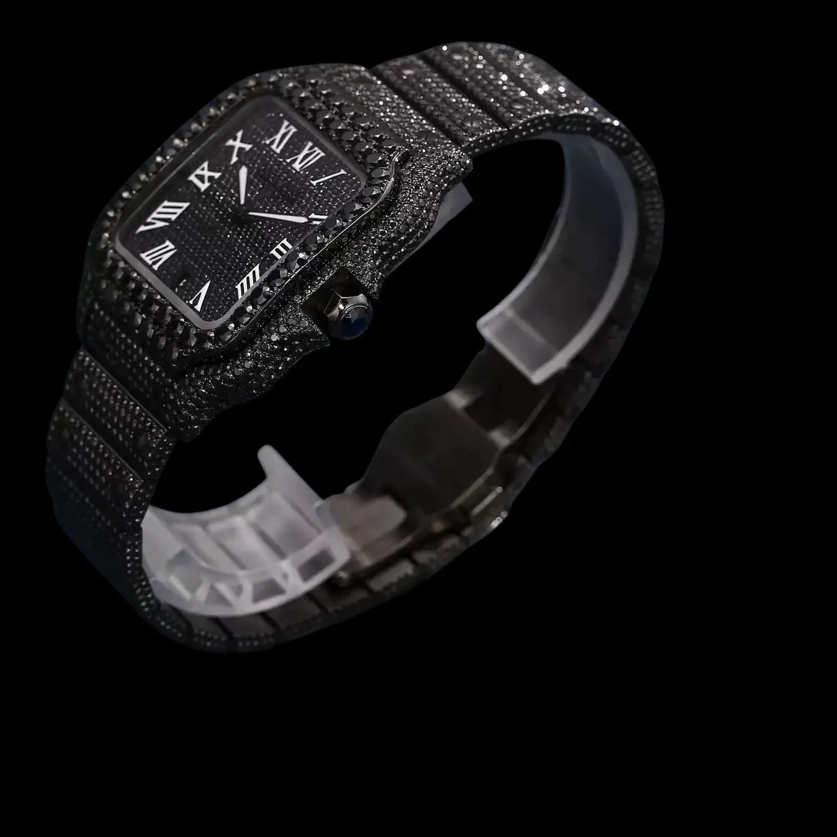 40mm Iced - Out VVS Black Moissanite Square Watch - TONGSHOP / Style:White Gold / WATCH