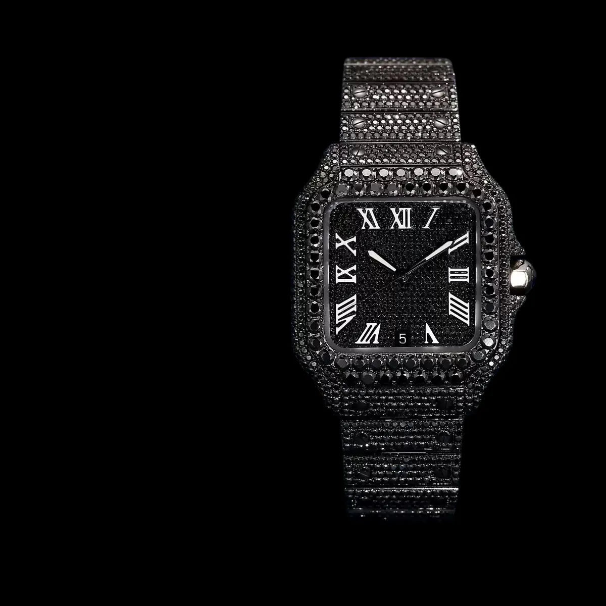 40mm Iced - Out VVS Black Moissanite Square Watch - TONGSHOP / Style:White Gold / WATCH
