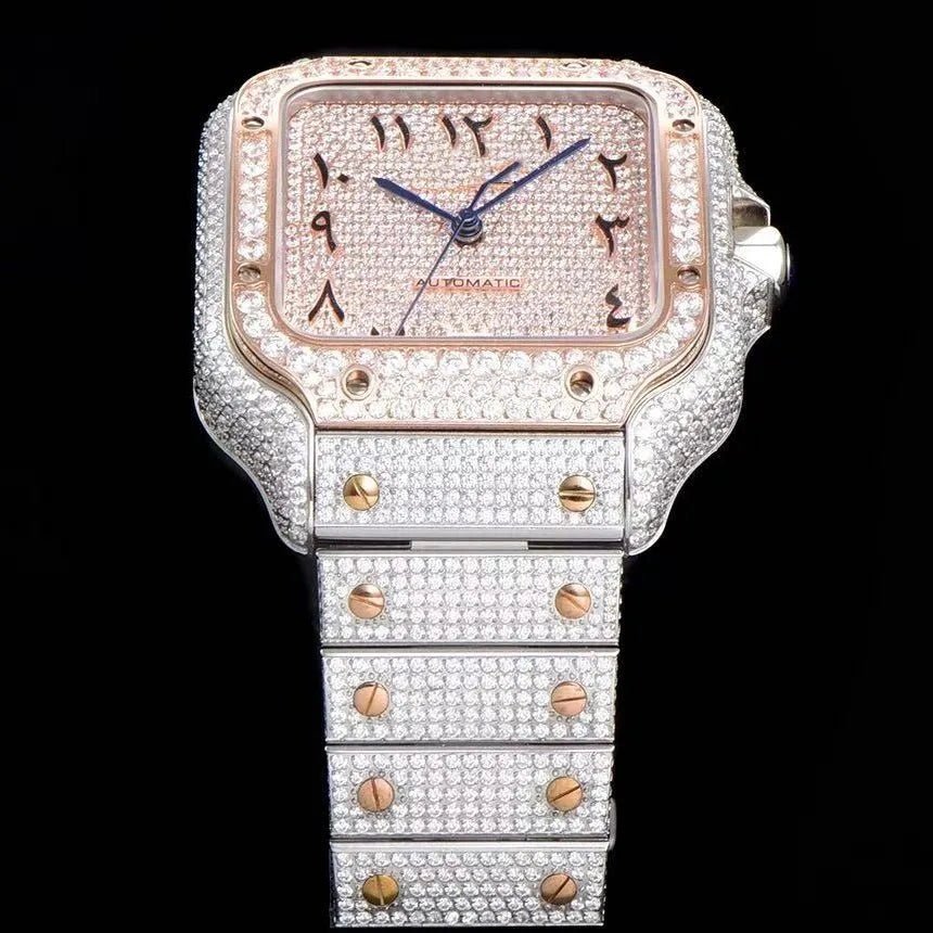 40mm Iced - Out VVS Moissanite Square Full - Diamond Watch - Rose Gold - TONGSHOP / Color:Rose Gold / Color:White Gold