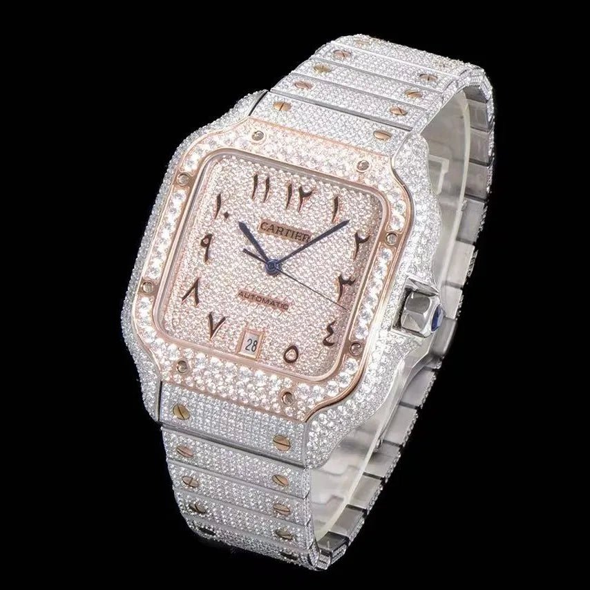 40mm Iced - Out VVS Moissanite Square Full - Diamond Watch - Rose Gold - TONGSHOP / Color:Rose Gold / Color:White Gold