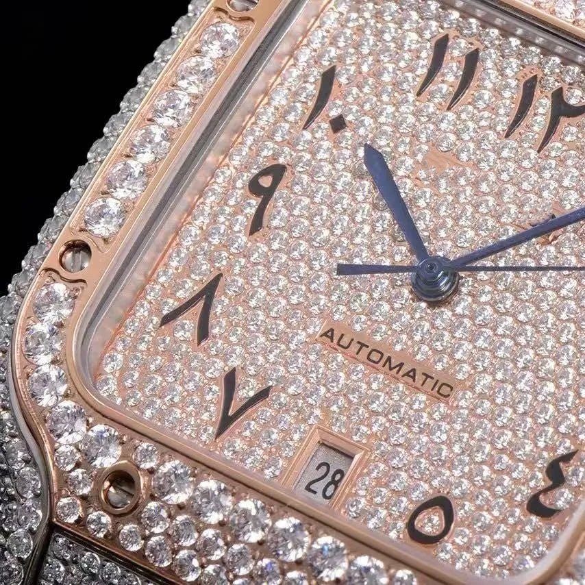40mm Iced - Out VVS Moissanite Square Full - Diamond Watch - Rose Gold - TONGSHOP / Color:Rose Gold / Color:White Gold