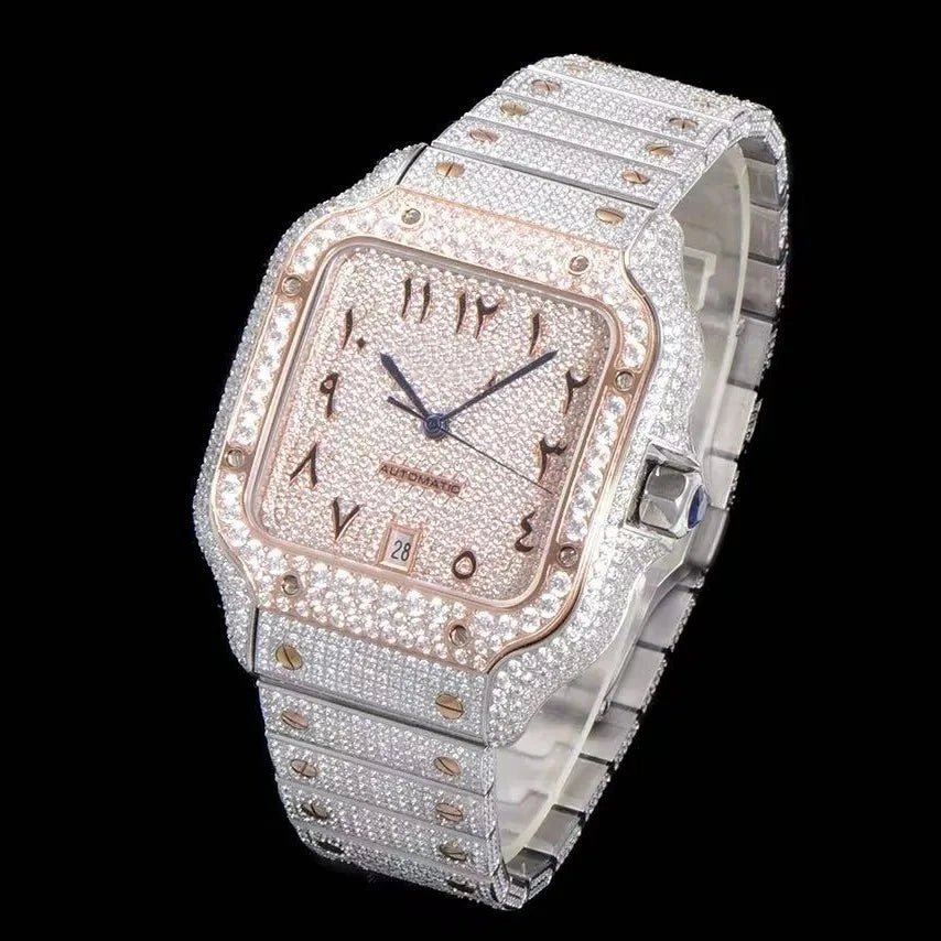 40mm Iced - Out VVS Moissanite Square Full - Diamond Watch - Rose Gold - TONGSHOP / Color:Rose Gold / Color:White Gold