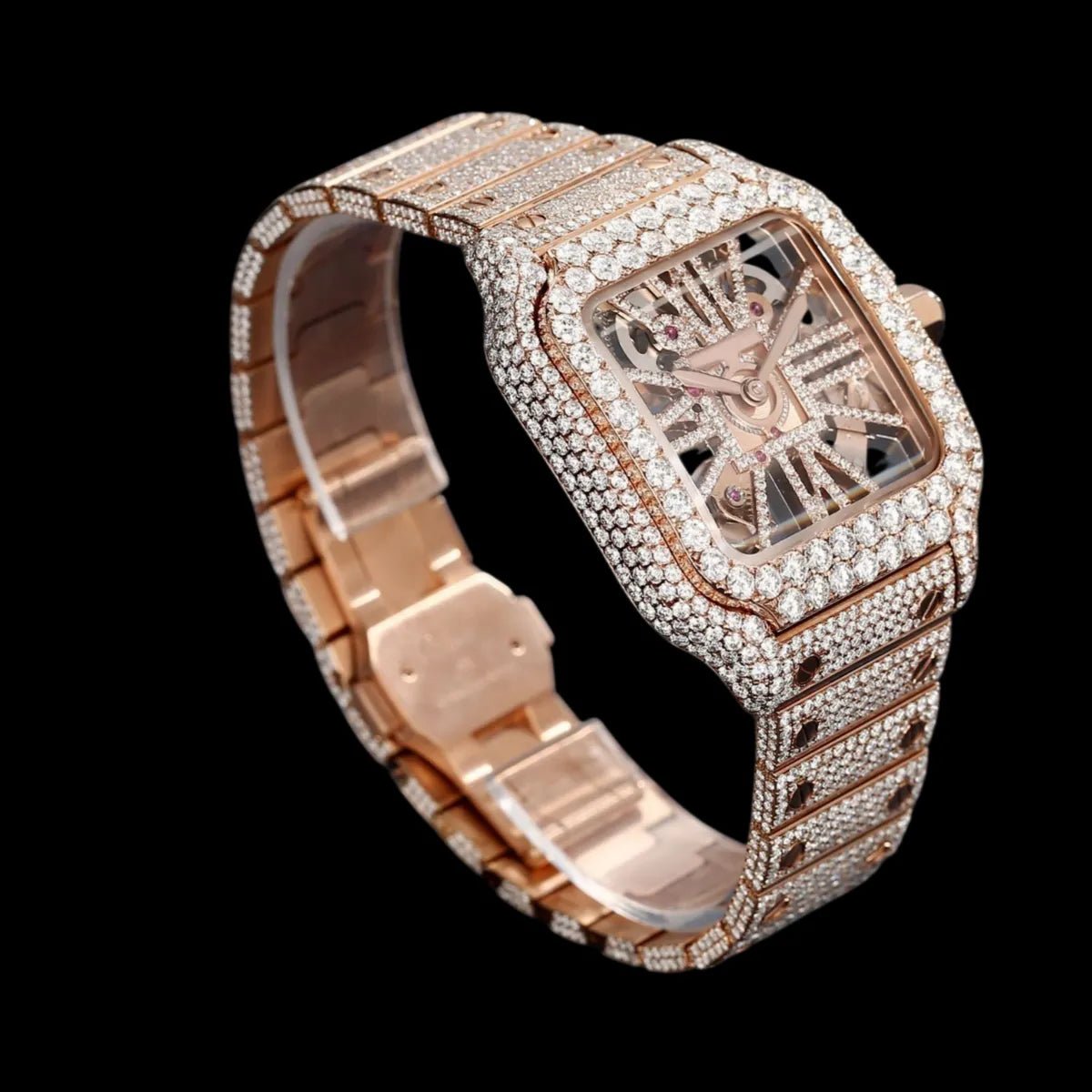 40mm Iced - Out VVS Moissanite Square Hollow - Out Watch - TONGSHOP / Color:White Gold / Color:Yellow Gold