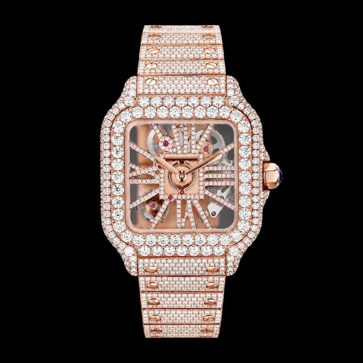 40mm Iced - Out VVS Moissanite Square Hollow - Out Watch - TONGSHOP / Color:White Gold / Color:Yellow Gold