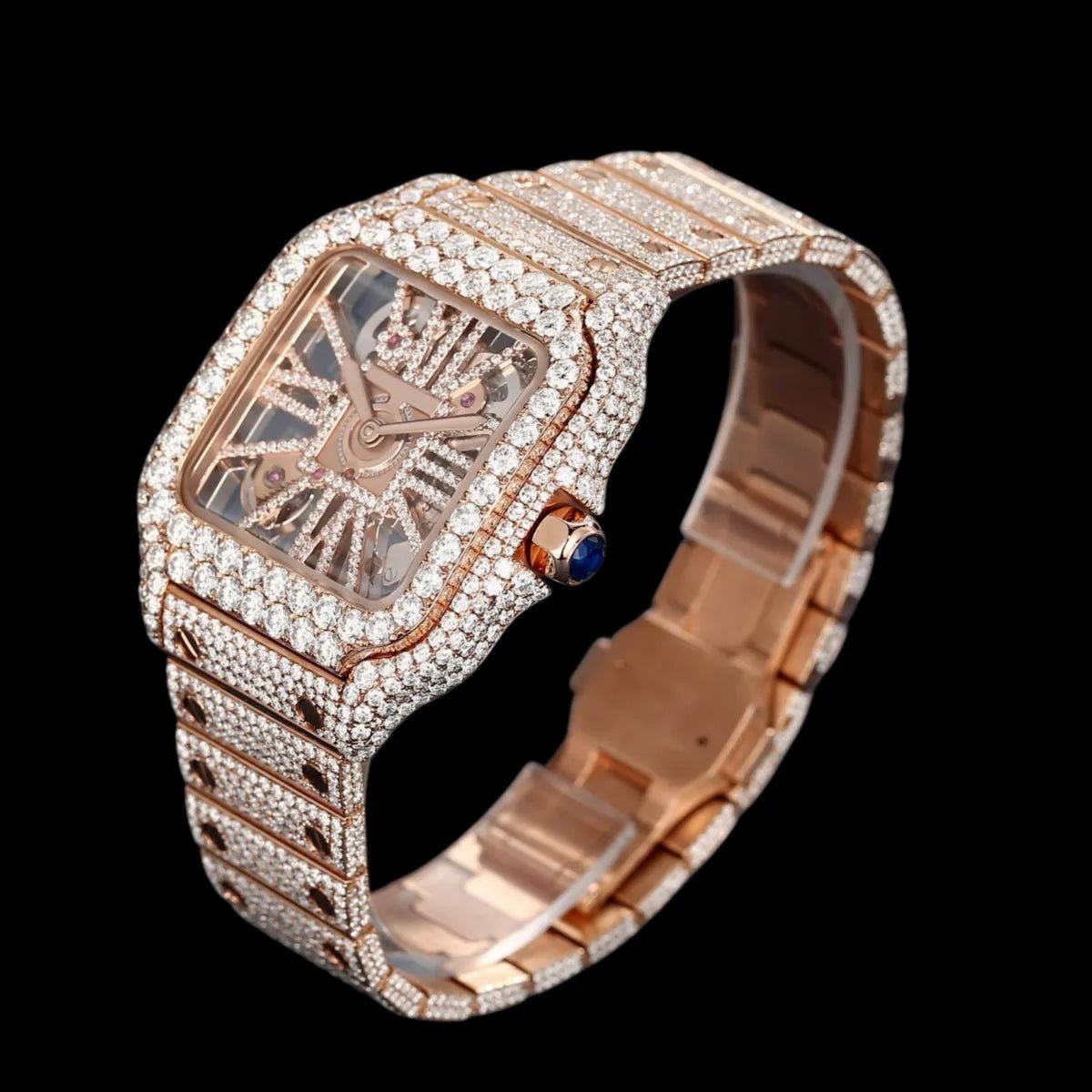40mm Iced - Out VVS Moissanite Square Hollow - Out Watch - TONGSHOP / Color:White Gold / Color:Yellow Gold