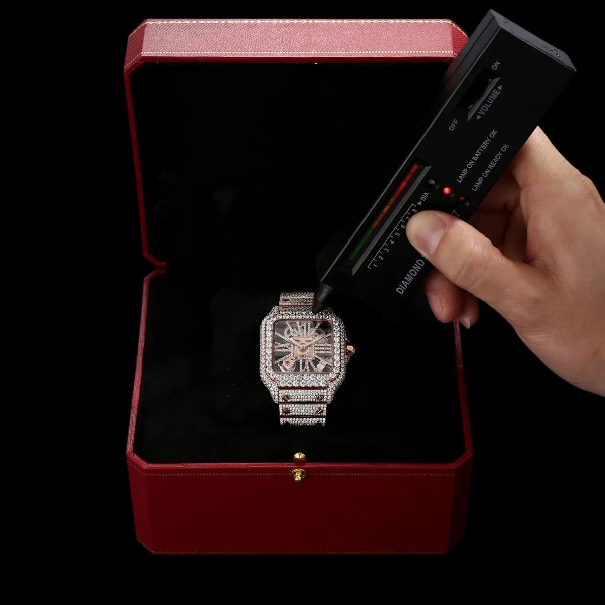 40mm Iced - Out VVS Moissanite Square Hollow - Out Watch - TONGSHOP / Color:White Gold / Color:Yellow Gold