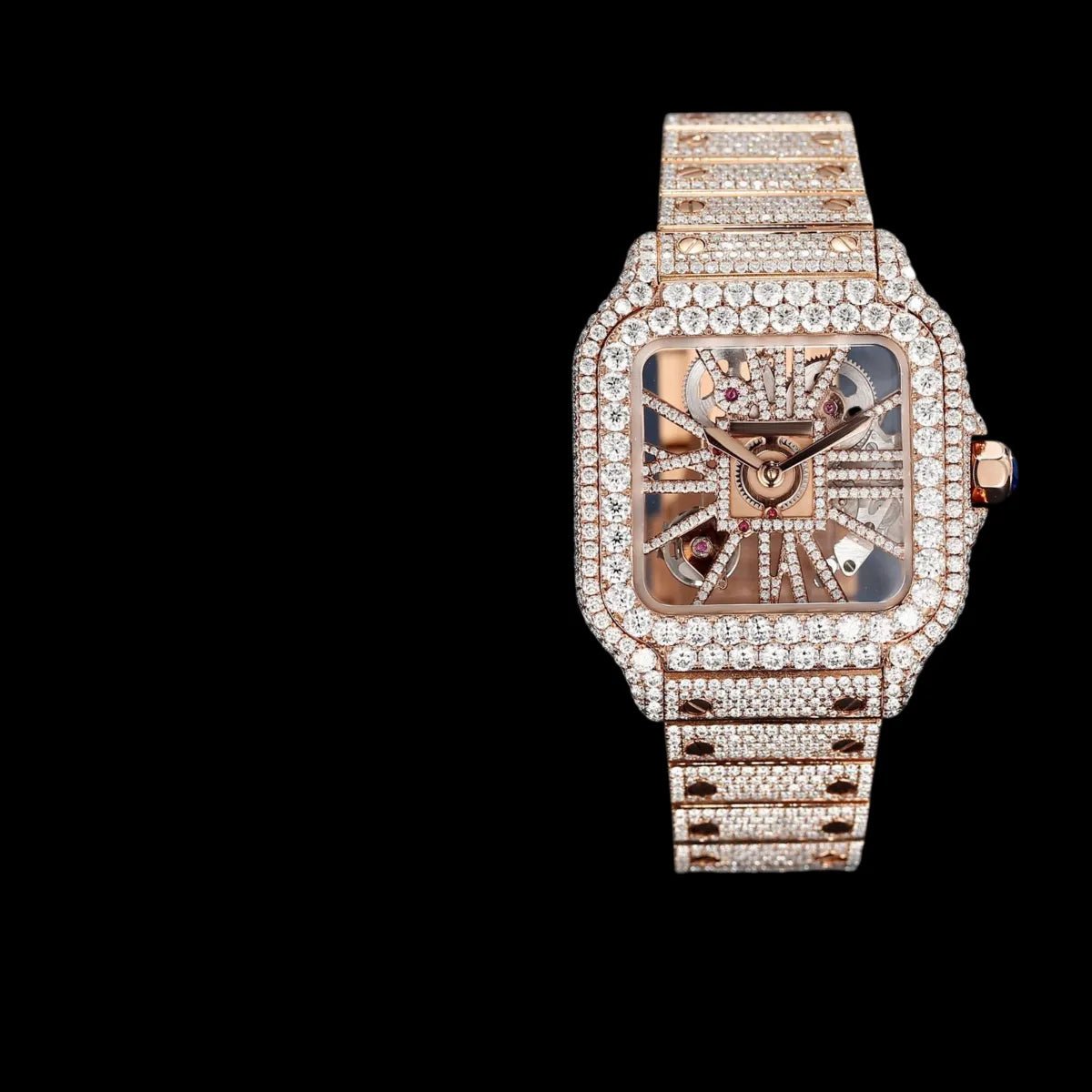 40mm Iced - Out VVS Moissanite Square Hollow - Out Watch - TONGSHOP / Color:White Gold / Color:Yellow Gold