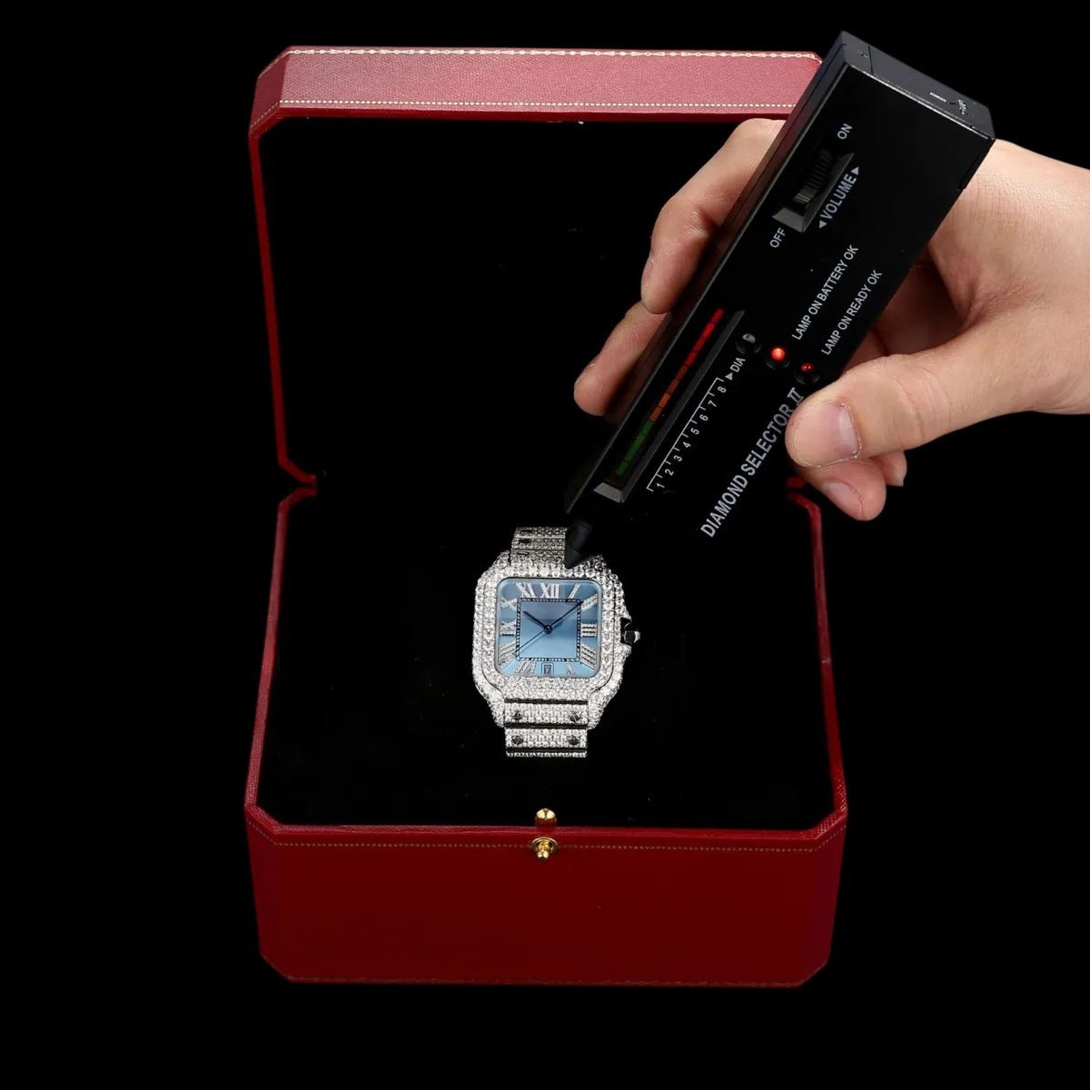 40mm Iced - Out VVS Moissanite Square Watch - BLUE - TONGSHOP / Style:White Gold / WATCH