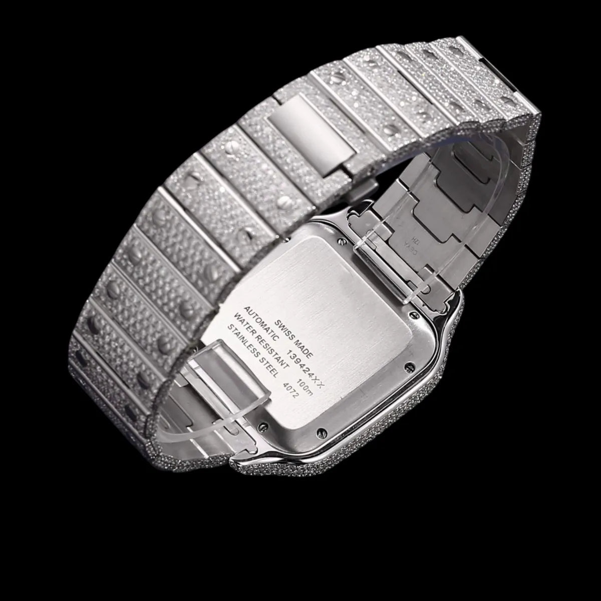 40mm Iced - Out VVS Moissanite Square Watch - RED - TONGSHOP / Style:White Gold / WATCH