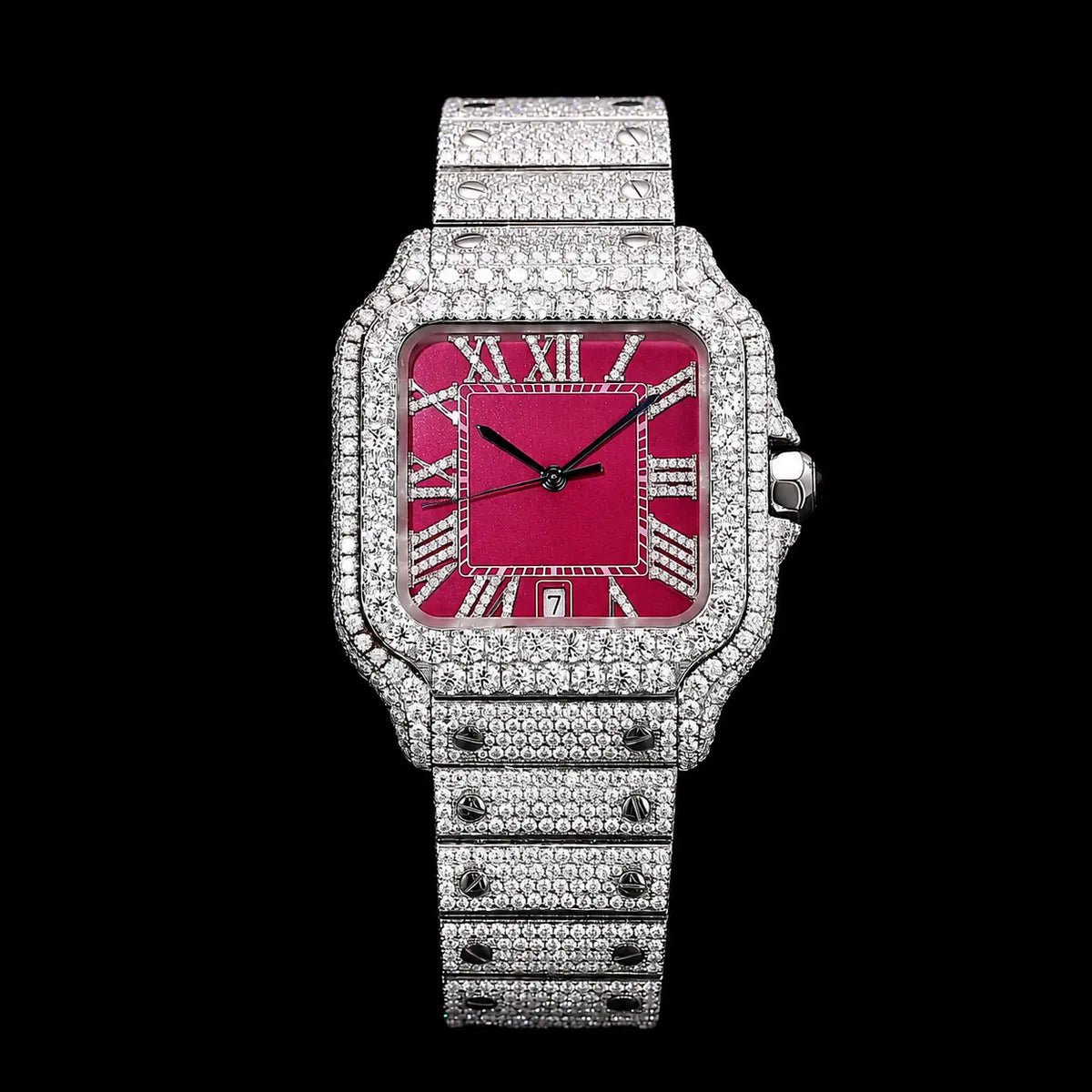 40mm Iced - Out VVS Moissanite Square Watch - RED - TONGSHOP / Style:White Gold / WATCH