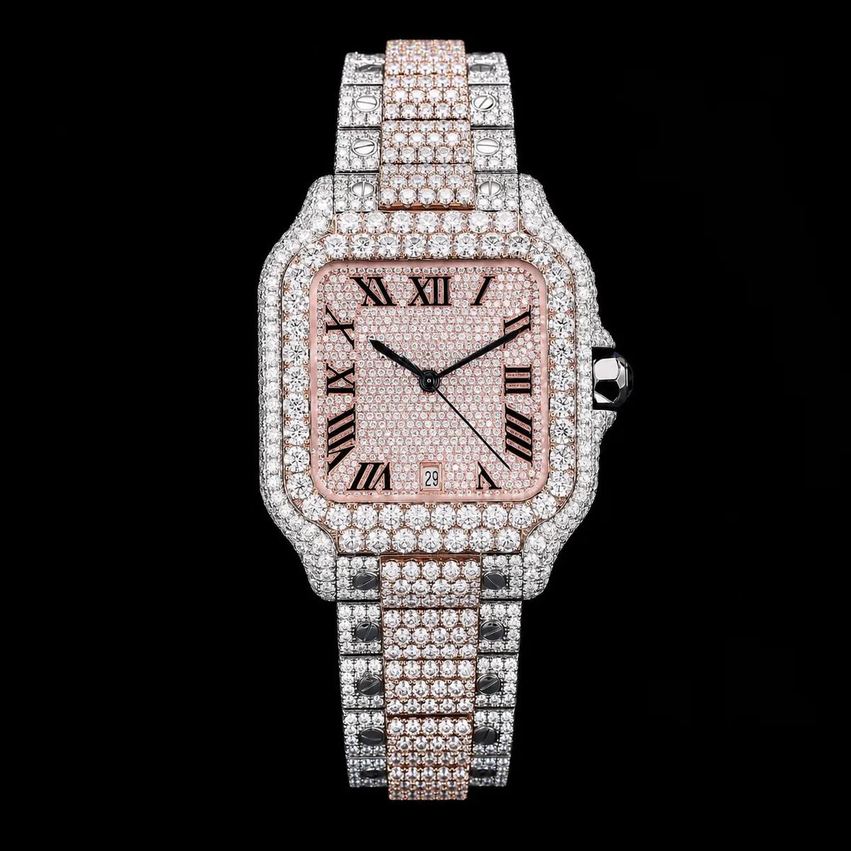 40mm Iced - Out VVS Moissanite Two - Tone Square Watch - TONGSHOP / Style:White Gold / WATCH