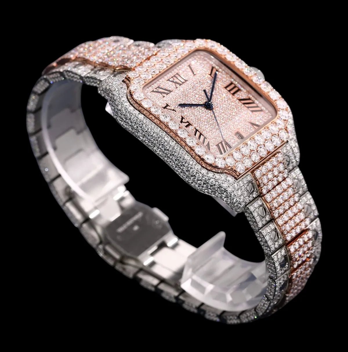40mm Iced - Out VVS Moissanite Two - Tone Square Watch - TONGSHOP / Style:White Gold / WATCH
