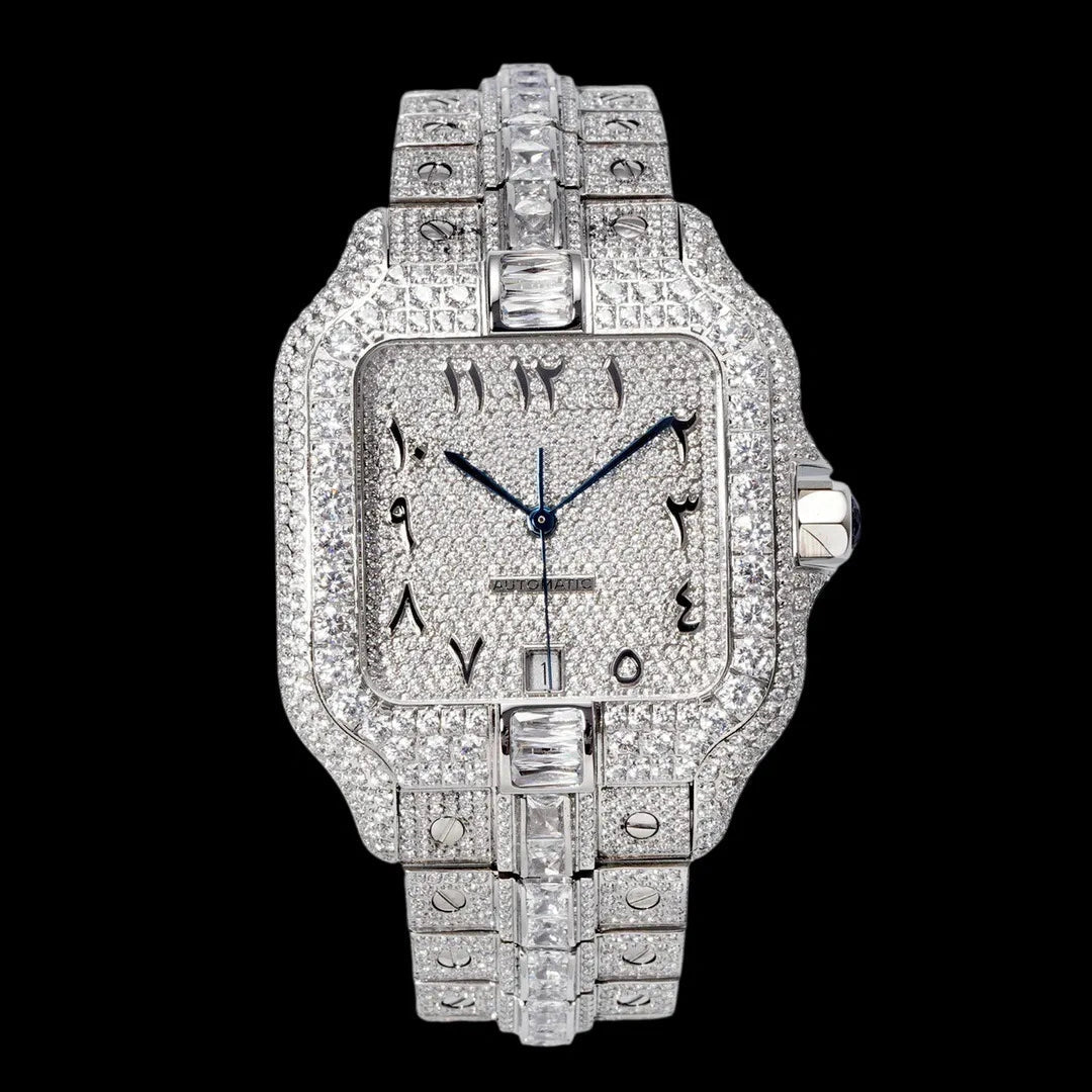 40mm Large Diamond VVS Moissanite Square Watch – Custom Edition - TONGSHOP / Color:White Gold / Color:Yellow Gold