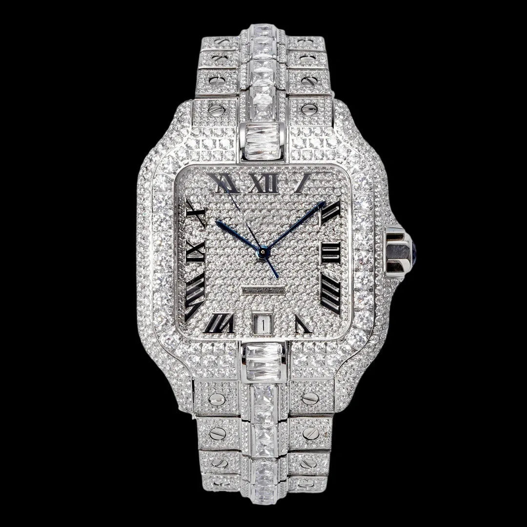 40mm Large Diamond VVS Moissanite Square Watch – Limited Edition - TONGSHOP / Color:White Gold / Color:Yellow Gold