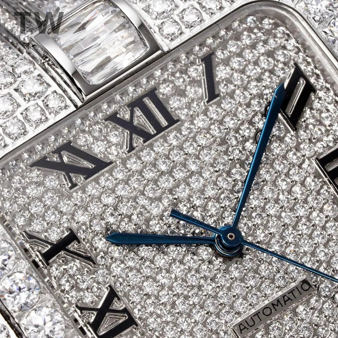 40mm Large Diamond VVS Moissanite Square Watch – Limited Edition - TONGSHOP / Color:White Gold / Color:Yellow Gold